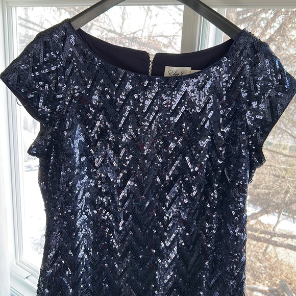 Blue Sequins Fitted Dress, Size 12 - Picture 2 of 4